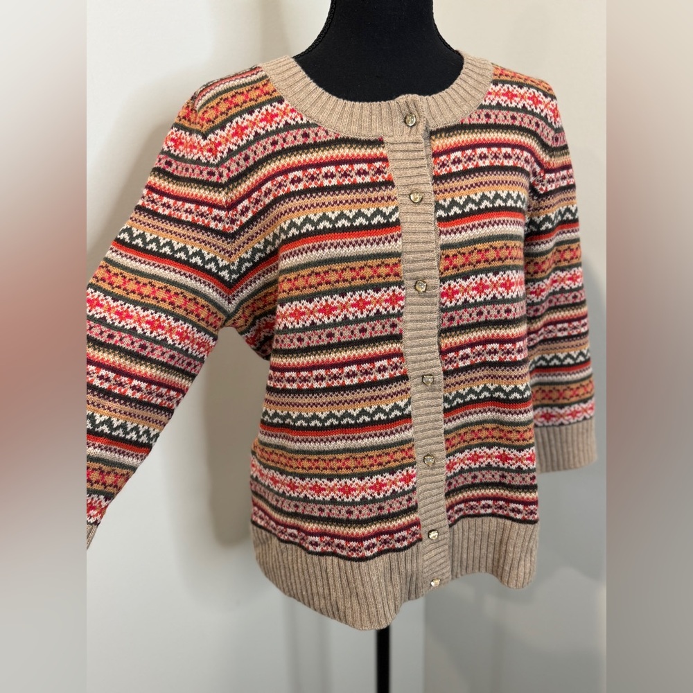 Talbots Fair Isle Cardigan Large Wool Blend Cottagecore Cozy Sweater - Picture 2 of 10